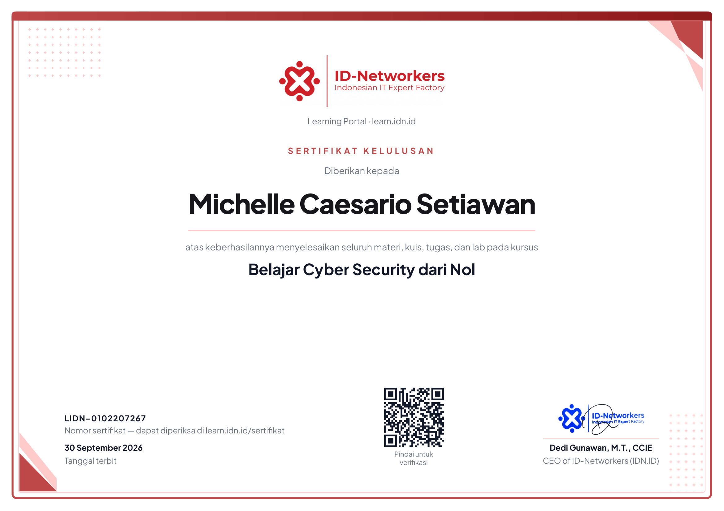 Sertifikat Belajar Cyber Security